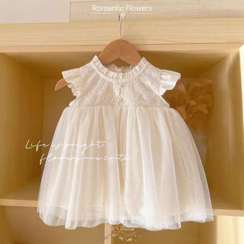 Lace Gauzy Skirt Ruffle Collar Flounced Sleeve Children's Dress