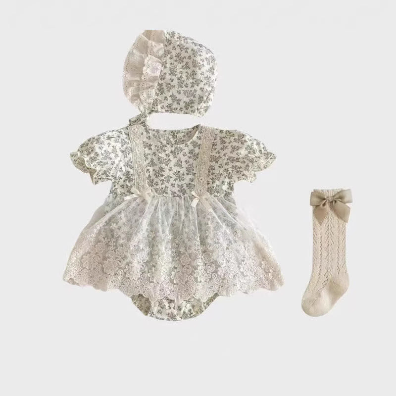 Summer Short Sleeve Lace Floral Romper Days Old One Jumpsuit, Climbing Suit
