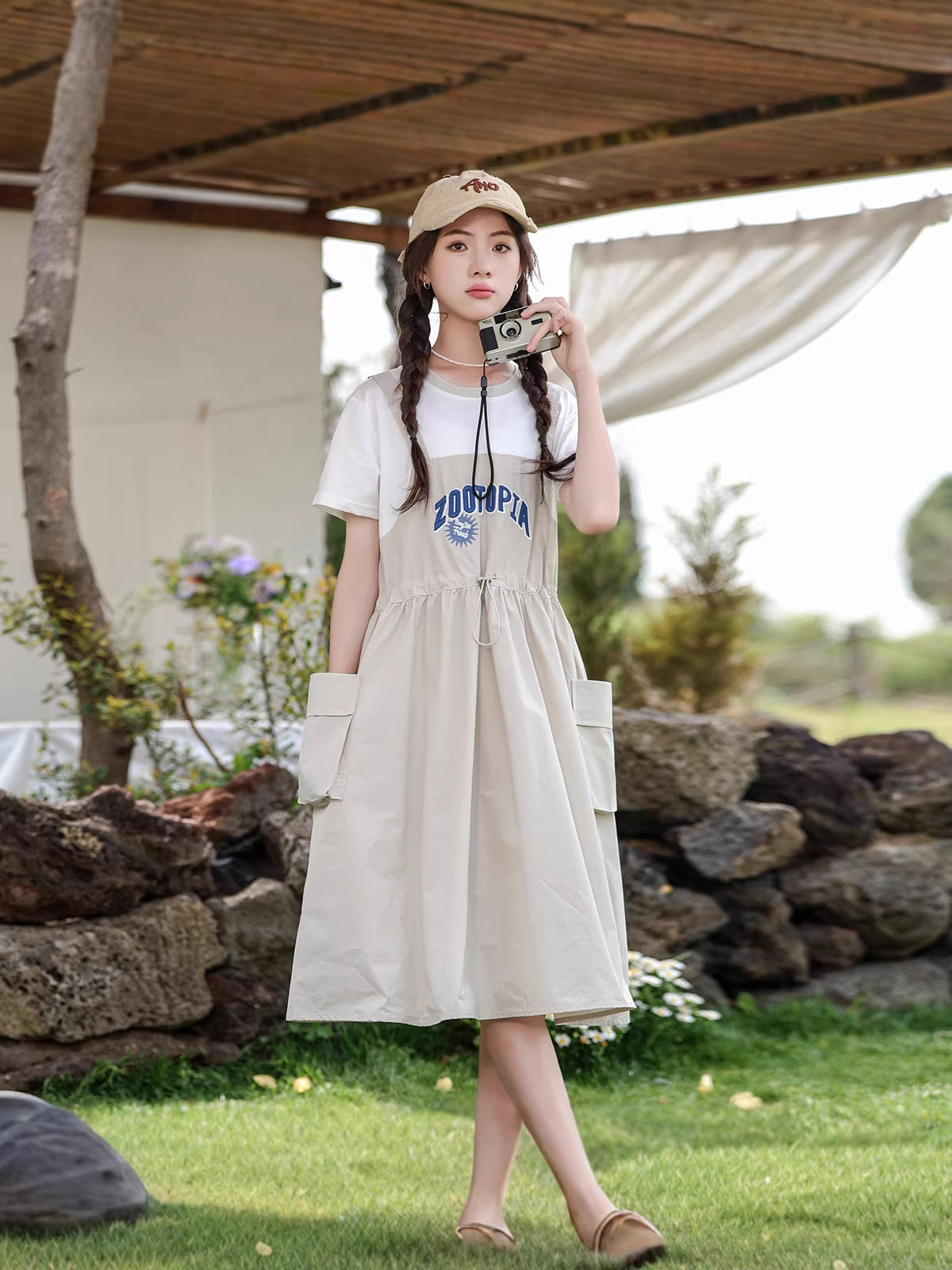 Children's Summer Thin Medium Large Fake Two Pieces Short Sleeve Suspender Children's Dress