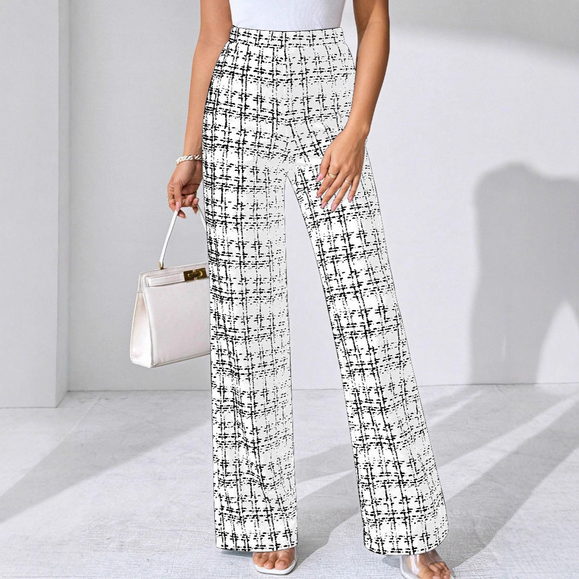 Women's Summer Fashion Plaid Printed Trousers Casual Pants