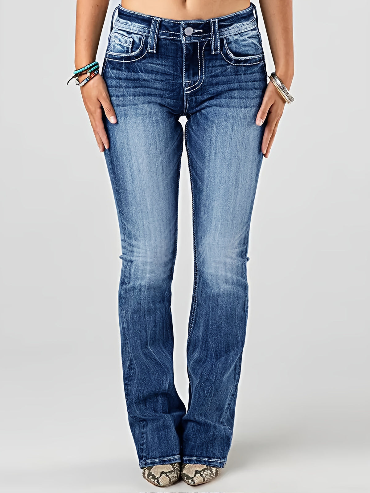 Women's Embroidered Washed Stretch Denim Trousers Slim Street Women's Jeans