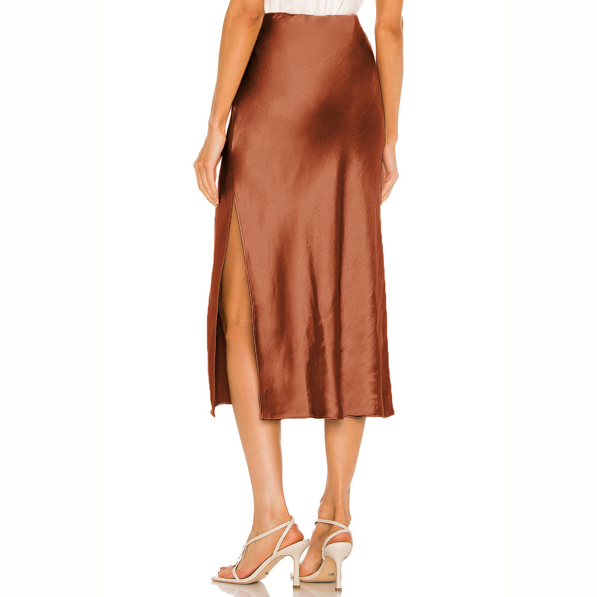 Women's Quality Acetate Satin Elastic Waist Pure Color Skirt