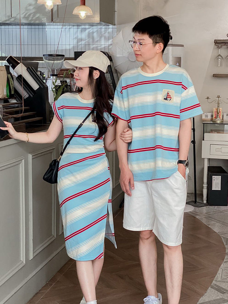 Summer Striped Handmade Crochet Korean Style Dress Parent-child Outfit