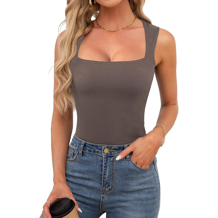 Women's Fashion Wear Solid Color Slim Fit Square Small Vest/suspenders/tube Top