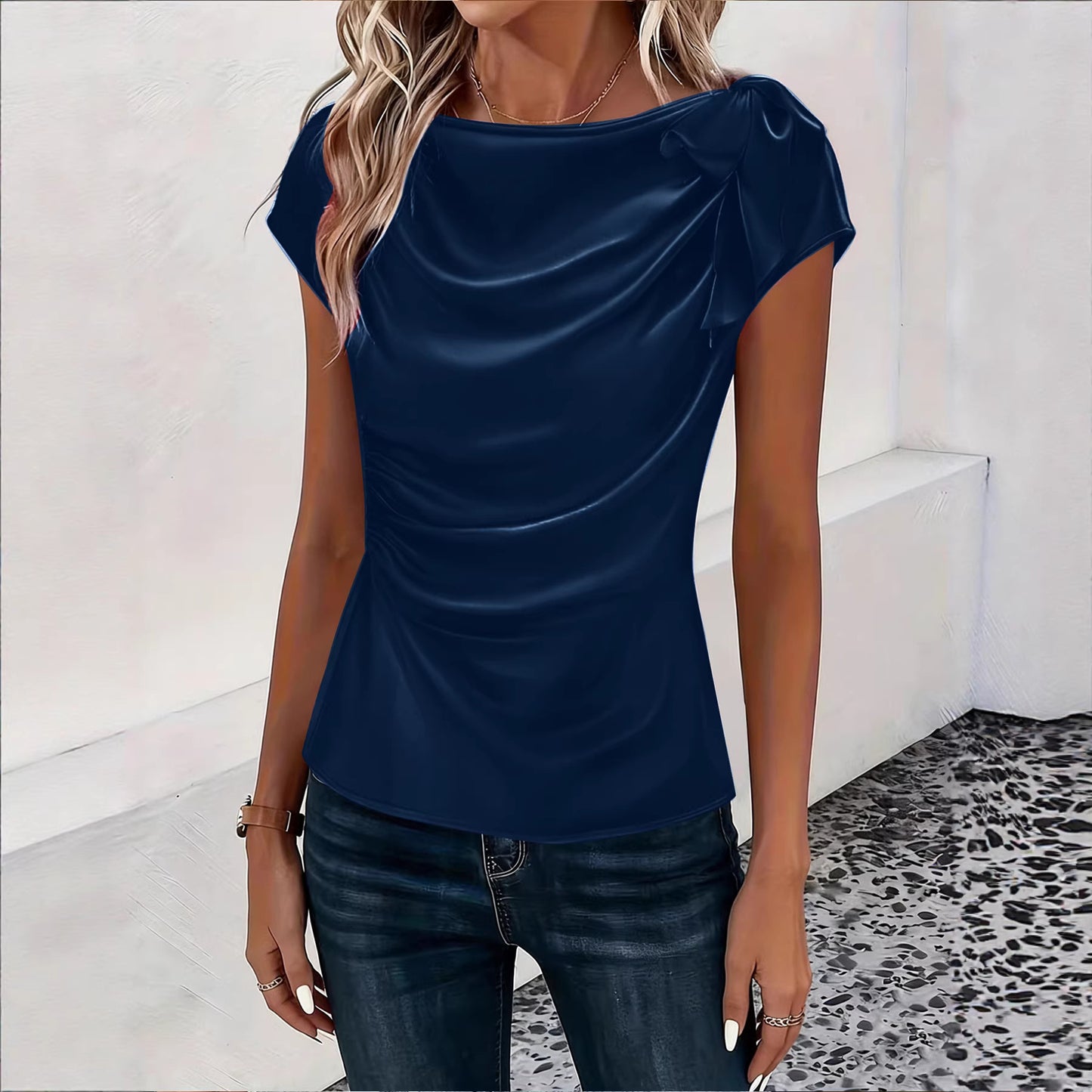 Women's Solid Color Satin Artificial Silk Pullover Tops