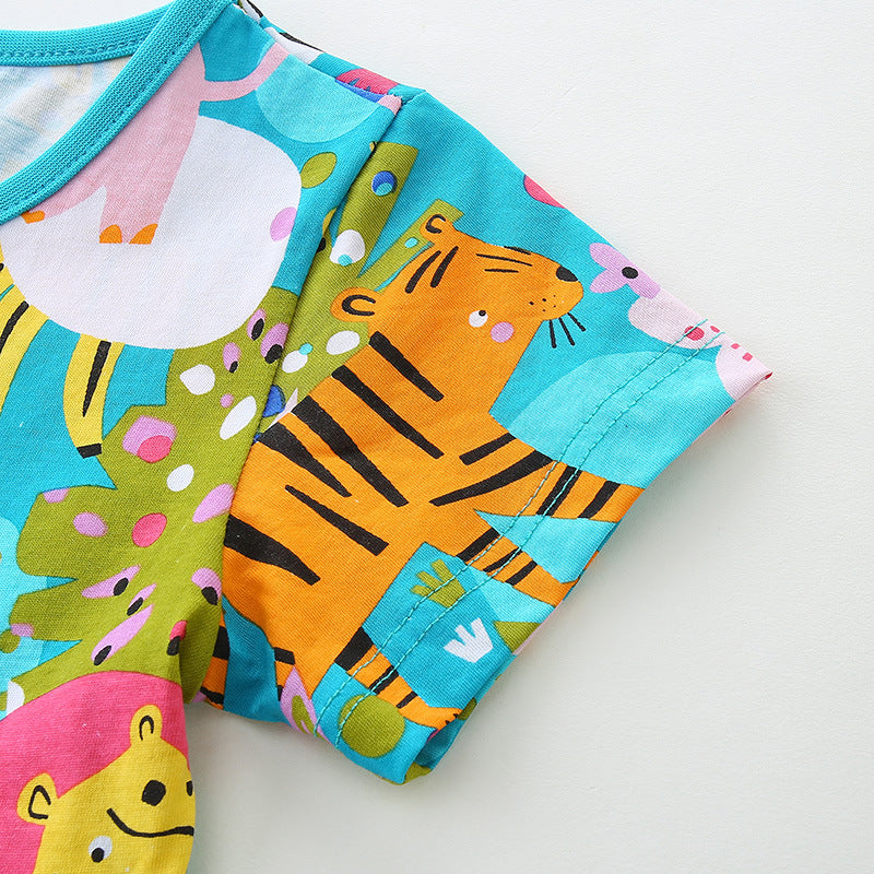 Princess Round Neck Pullover Knitted Cotton Short Sleeve Children's Dress