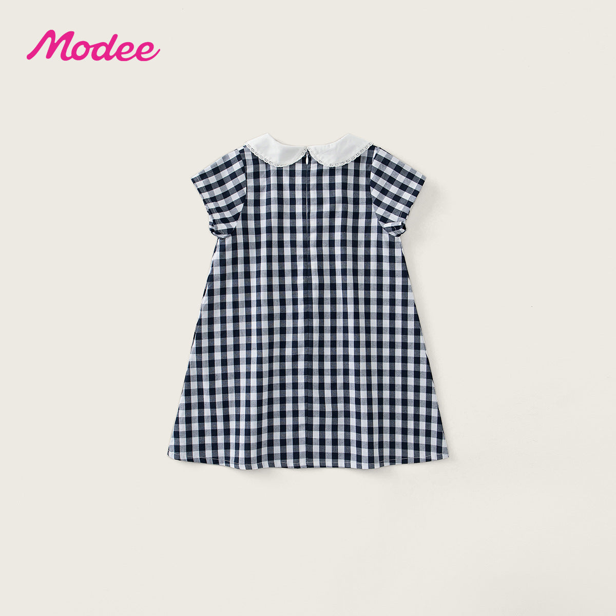 Navy Grid Summer Korean Style Ruffled Short Sleeves Children's Dress