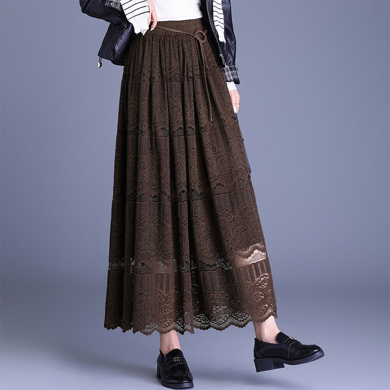 Slimming Line Mid-length Elegant Elastic Waist Skirt