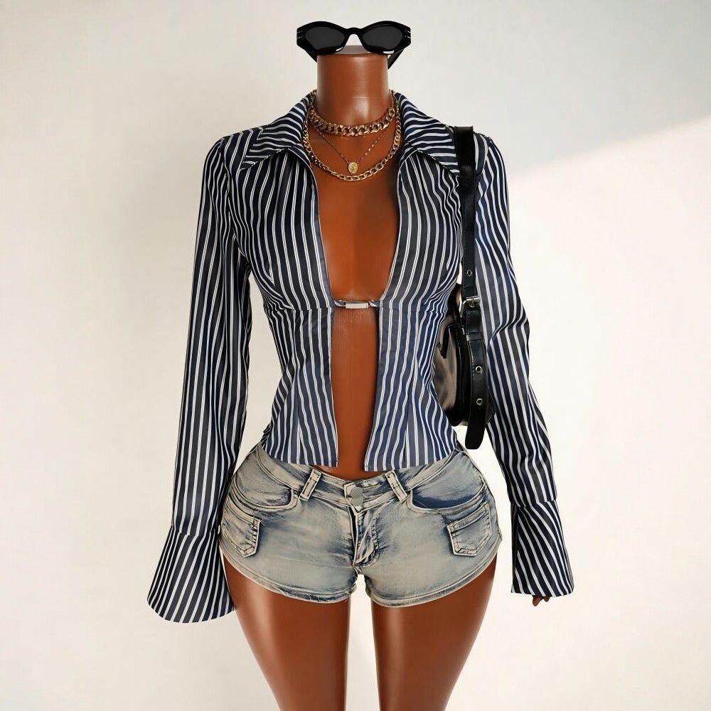 Women's American Street Hot Striped Sexy Slim Blouse