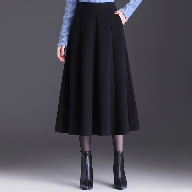 Women's High Waist Mid-length Draping Effect Woolen A- Skirt