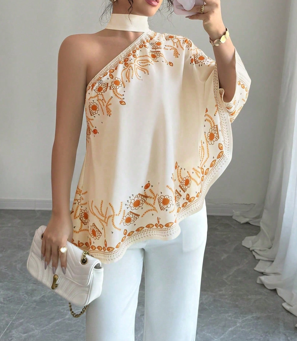 Women's Retro Style Shoulder Halter Tie Bow Fashion Loose Women's T-shirt