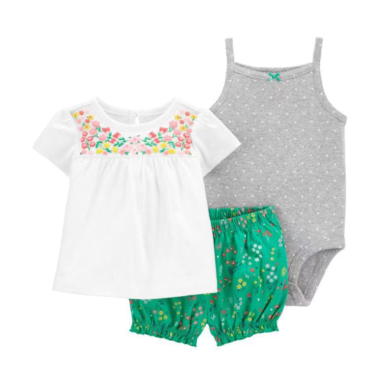 Children's Summer Clothing Short-sleeved Shorts T-shirt Three-piece Children's Suit
