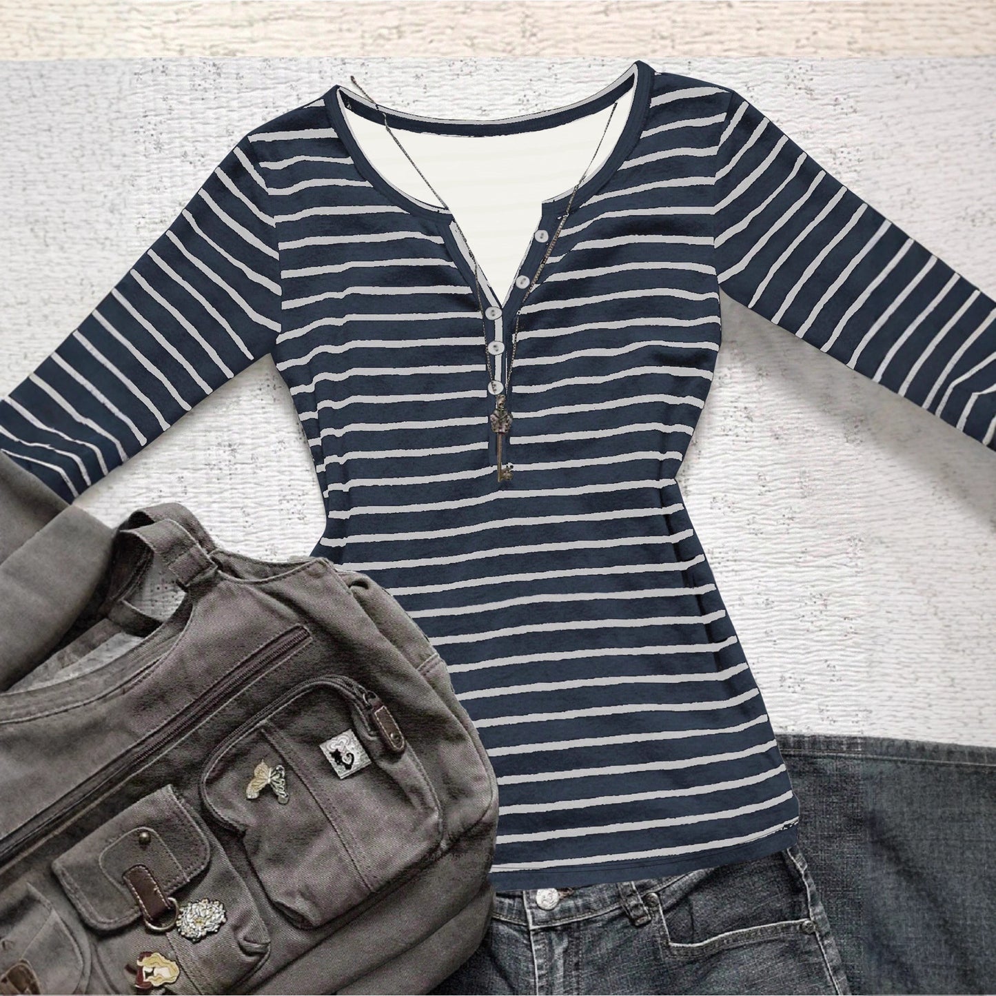 Women's Striped Long-sleeved Casual Slim Fit Slimming Korean Style Women's T-shirt