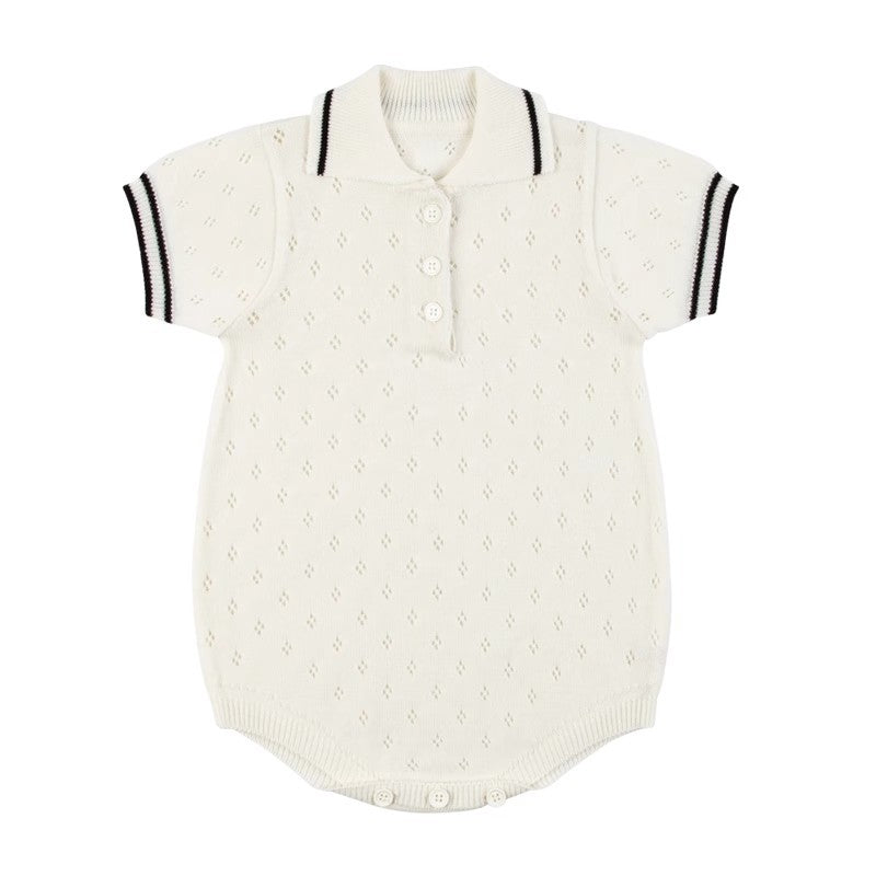 Thin Class Short-sleeved Triangle Jumpsuit Knitted Hollow Romper Jumpsuit, Climbing Suit