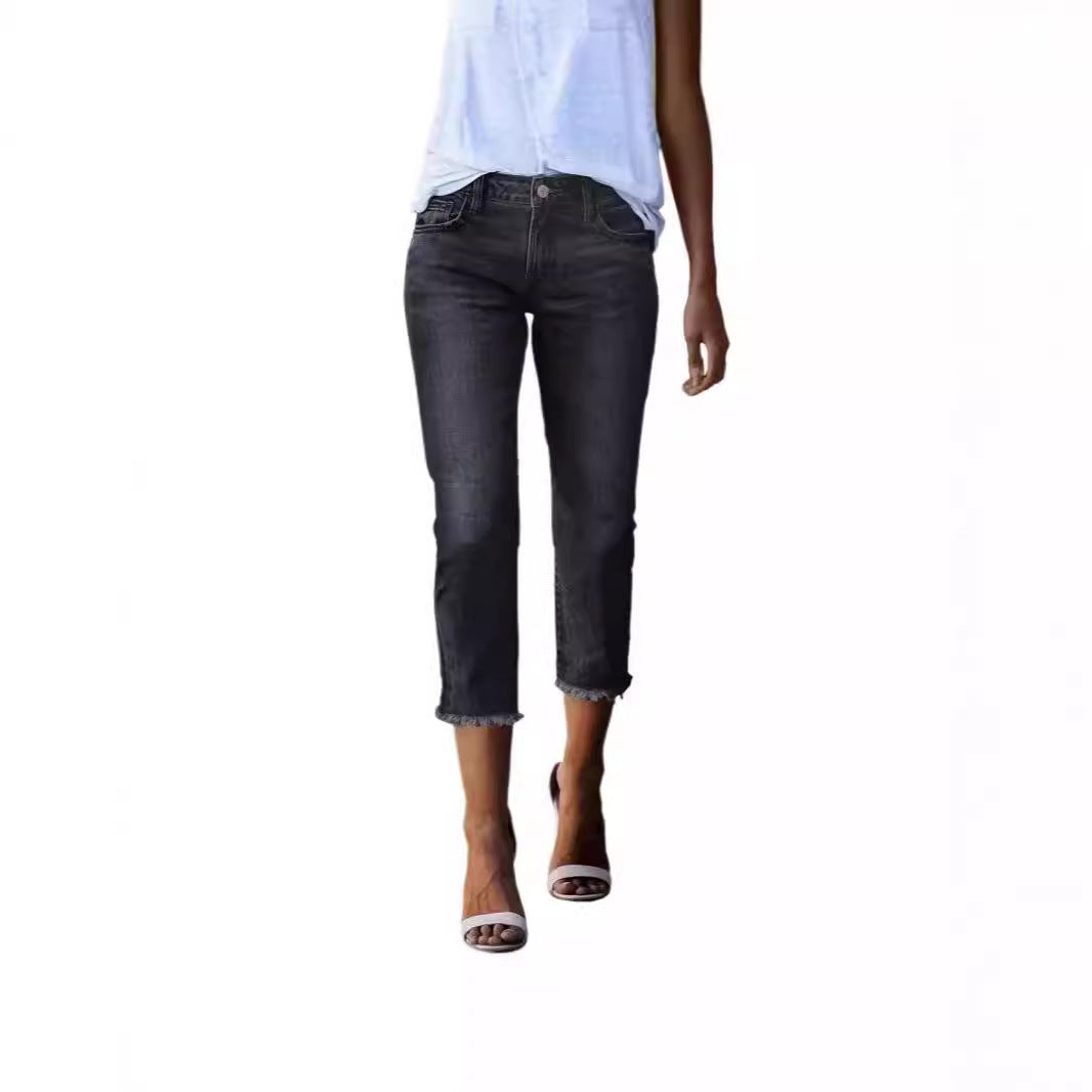 Women's Summer Washed Fashionable Stretch Slim Cropped Women's Jeans