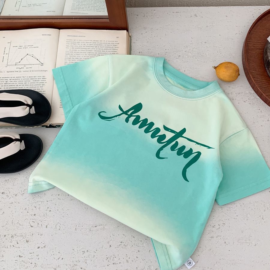 Children's Short-sleeved Summer Unique Gradient Fashion Hanging Dyed Casual Versatile Pullover Children's T-shirt