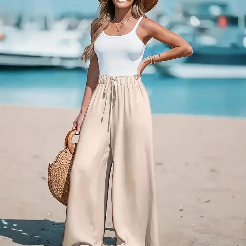 Women's Wide Leg Leisure Loose Drawstring Fashionable Casual Pants