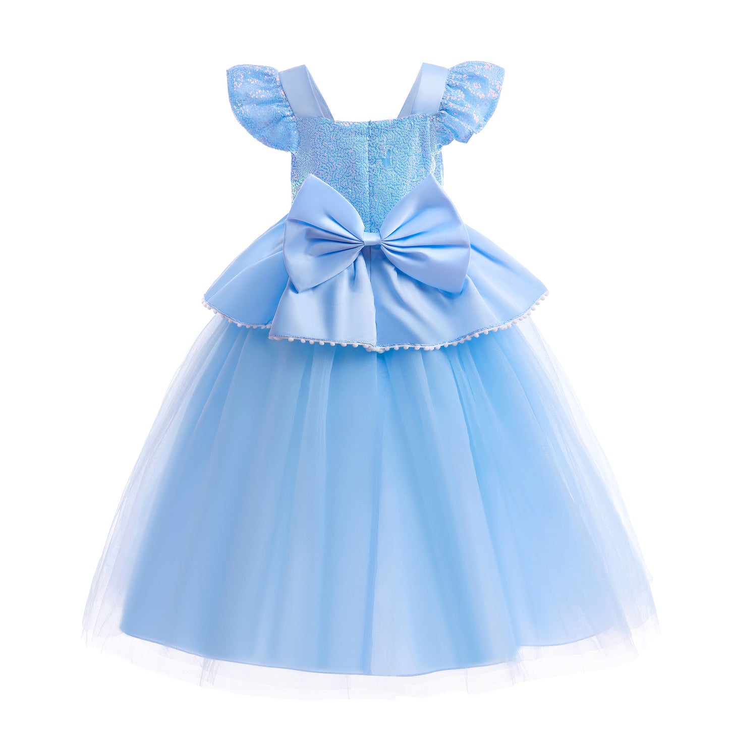 Sequins Stitching Mesh Puffy Long Hair Children's Dress