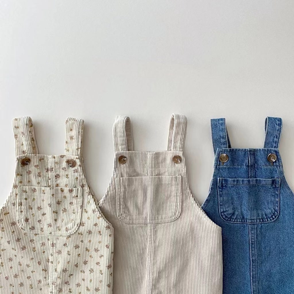 Children's Cotton Korean Style Clothing Floral Denim Cute Suspender Children's Pants