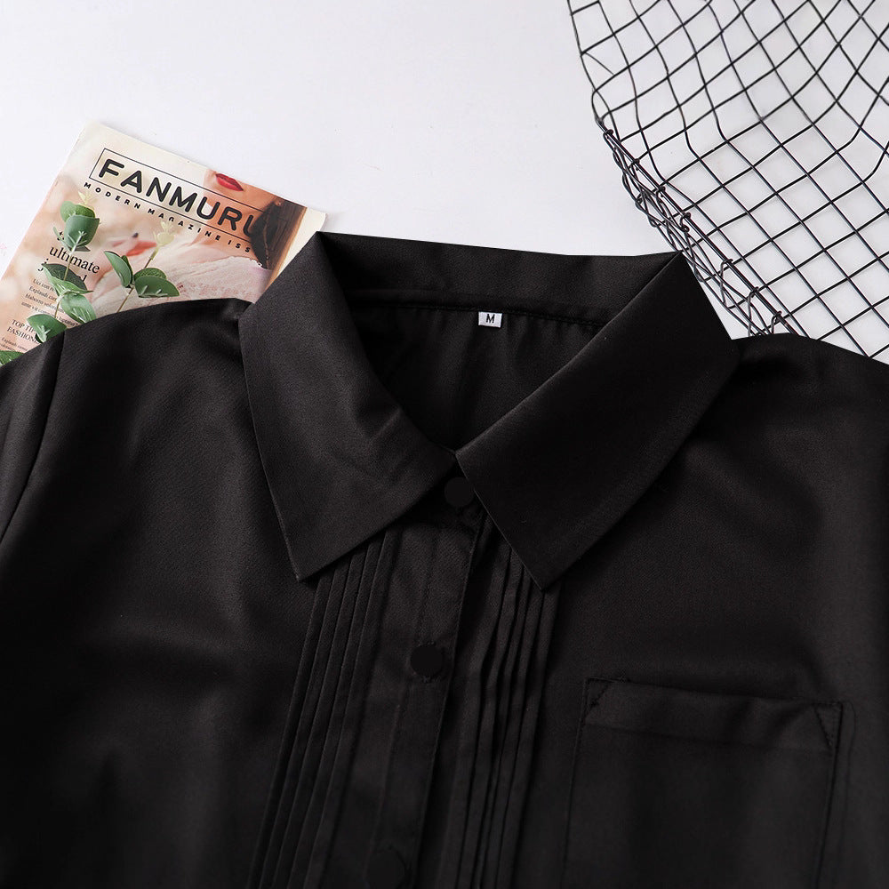 Basic Style Front Organ Pleated Sleeve Shirt College For Blouse