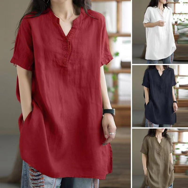 Women's Solid Color Button Fashion Sleeve Blouse
