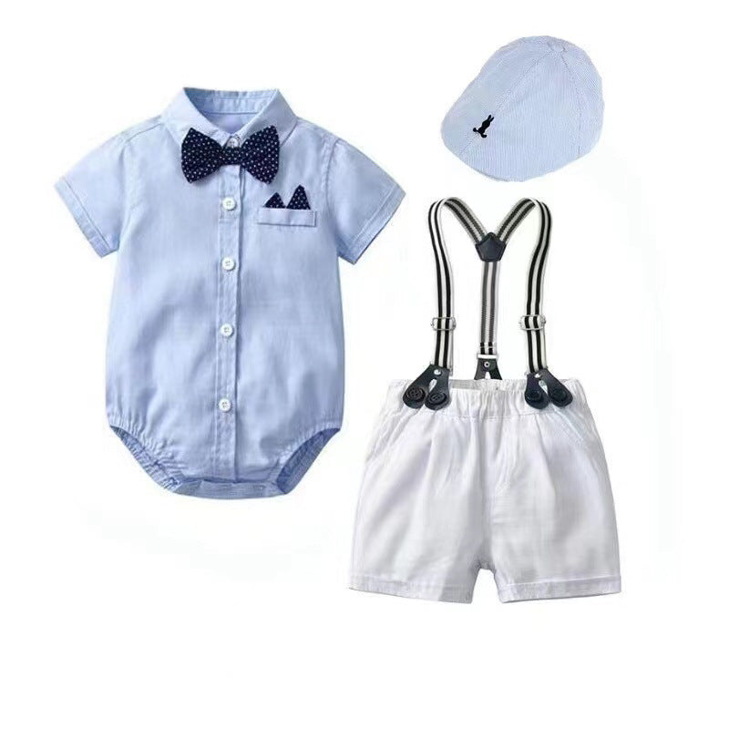 Gentleman Romper Hat Dress Shirt Bow Jumpsuit, Climbing Suit