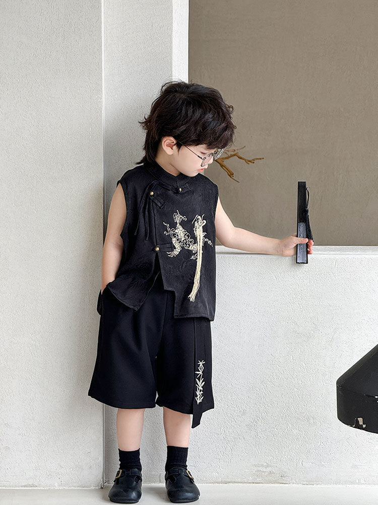 Children's Summer Stand Collar Kirin Embroider Jacket Trendy Chinese Style Children's Suit