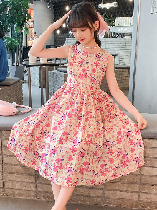 Pure Vest Pastoral Style Medium Big Primary School Kindergarten Fat Children's Dress