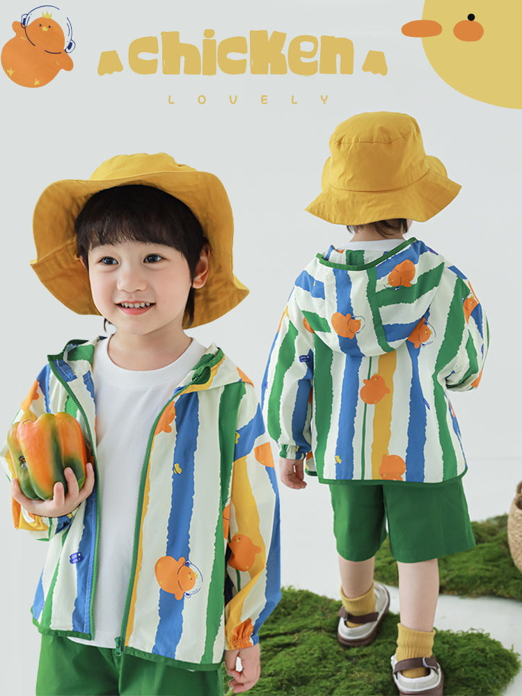 Summer Striped Lapel Shirt Lightweight Shorts Hooded Jacket Children's Suit