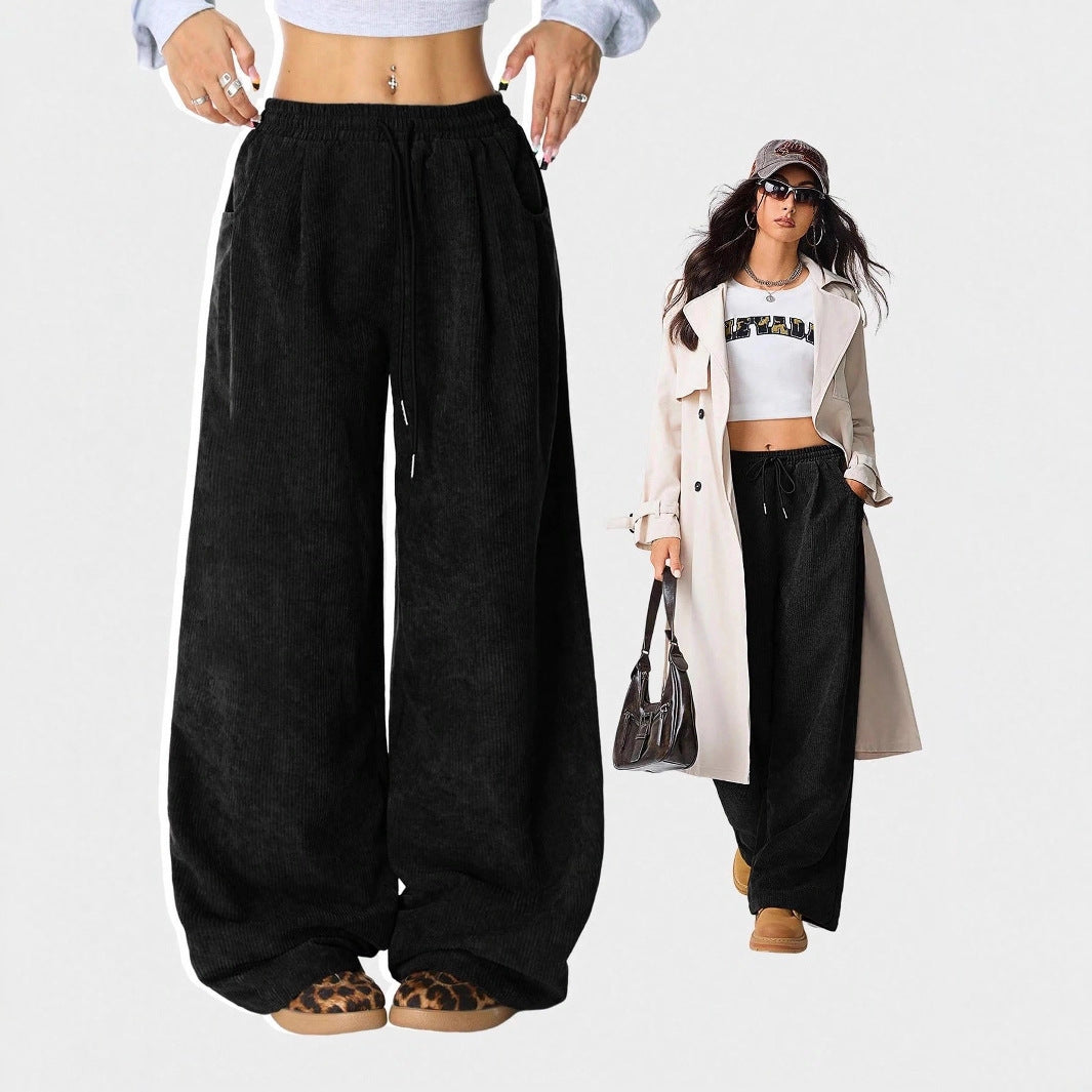 Waist Versatile Draping Effect Drawstring Wide Pants