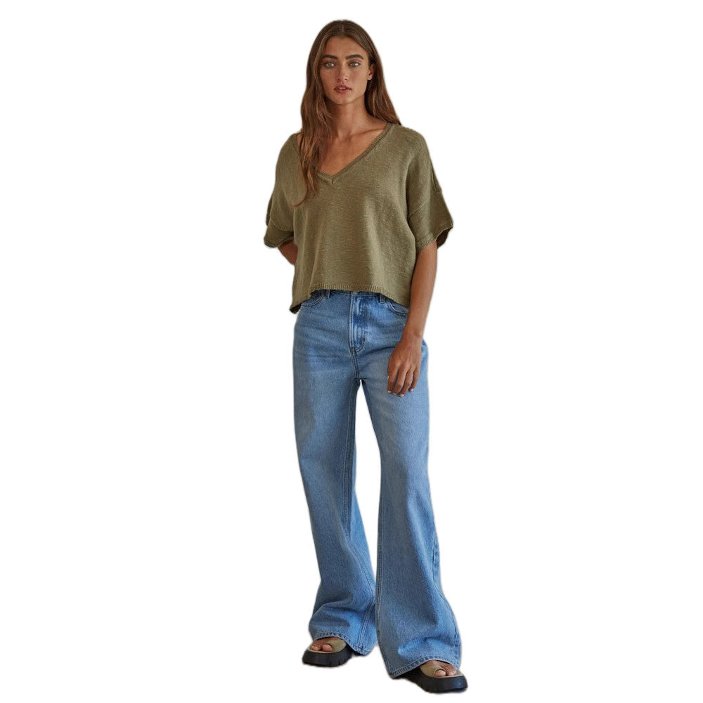 Women's Worn Looking Washed-out High Waist Loose Slimming Straight Wide Leg Women's Jeans