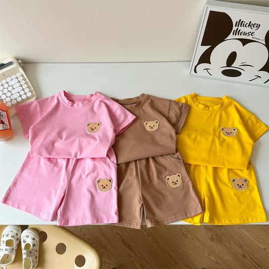 Thin Little Bear Cartoon Infant Clothes Short Sleeve Shorts Split Children's Suit