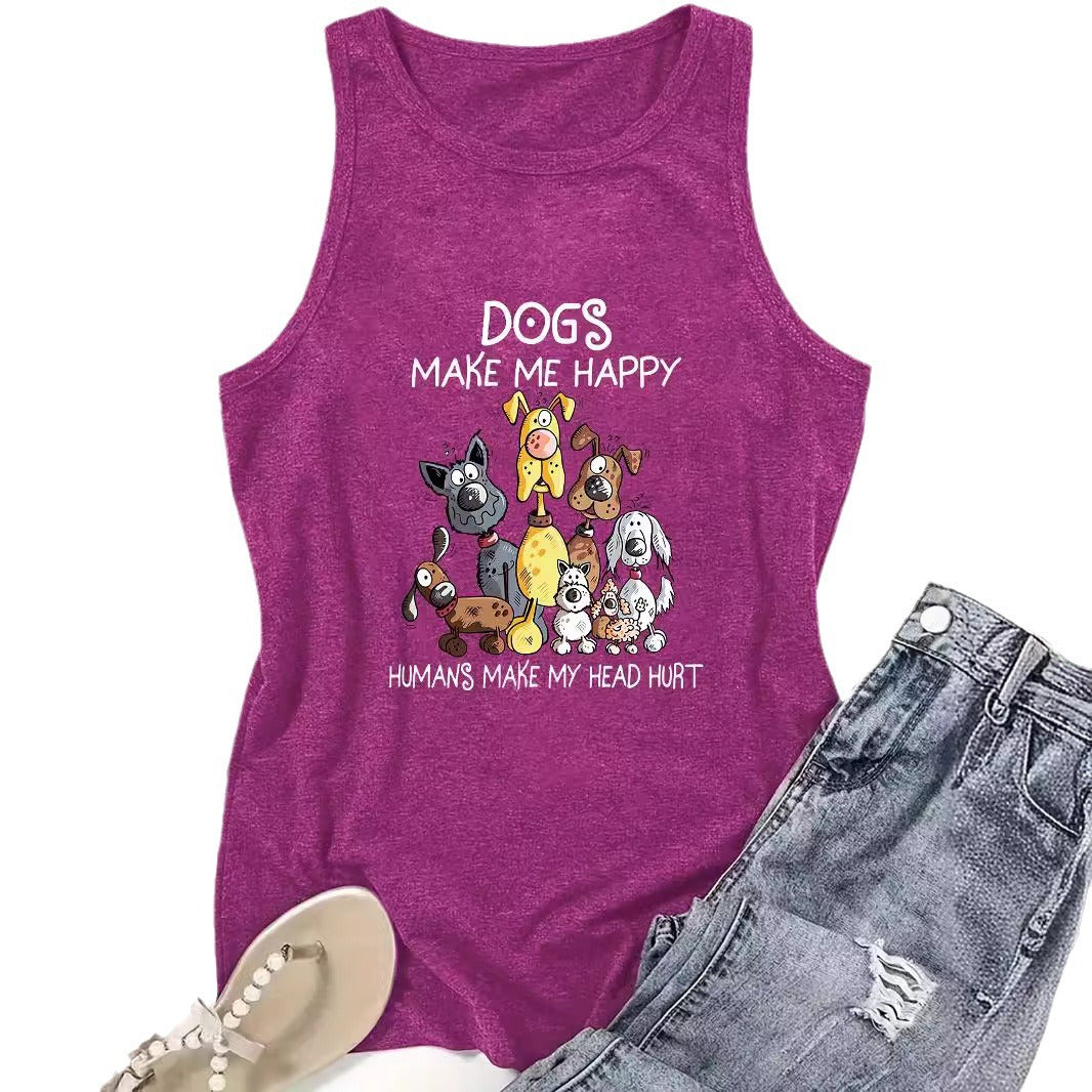 Women's Cartoon Dog Printed Round Neck Casual Women's T-shirt