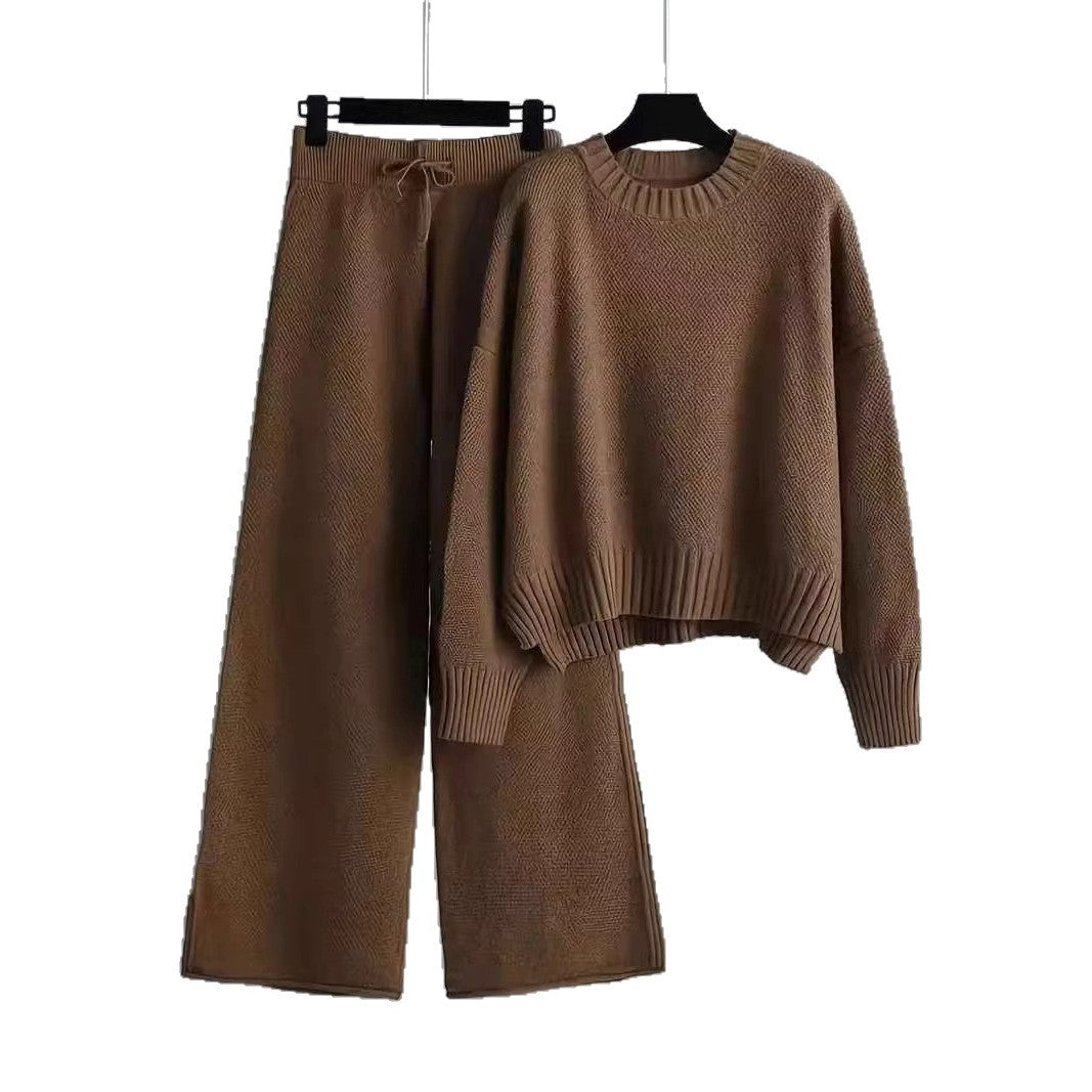 Women's Knitted Two-piece Crew Neck Pullover Straight Fashion Casual Suit