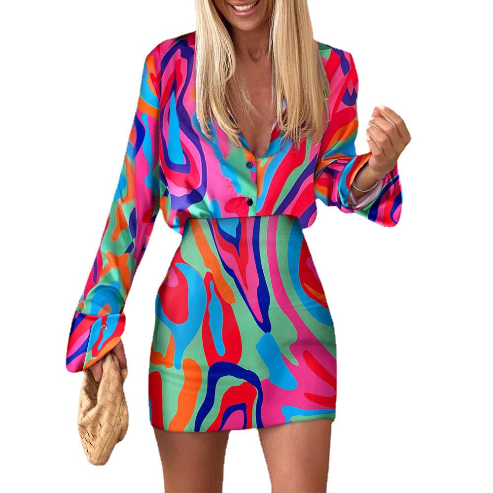 Women's Two Pieces Sexy Shirt Outfit Set Skirts