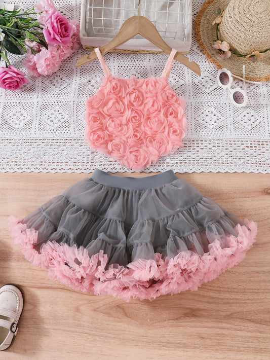 Children's Flower Sling Pink Cake Princess Dress Birthday Skirt Children's Suit