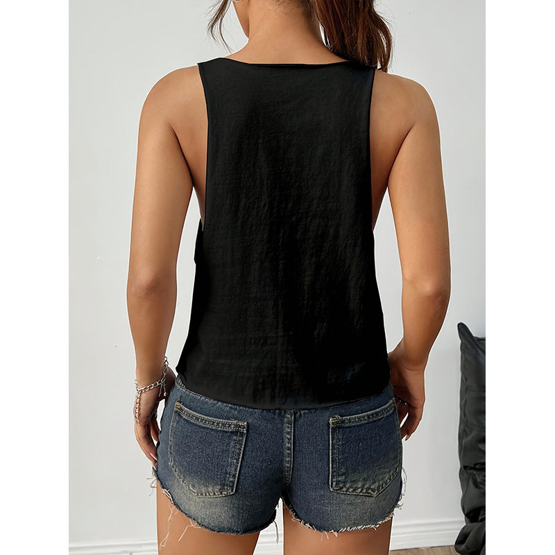 Durable Women's Sleeveless Loose Solid Color Vests