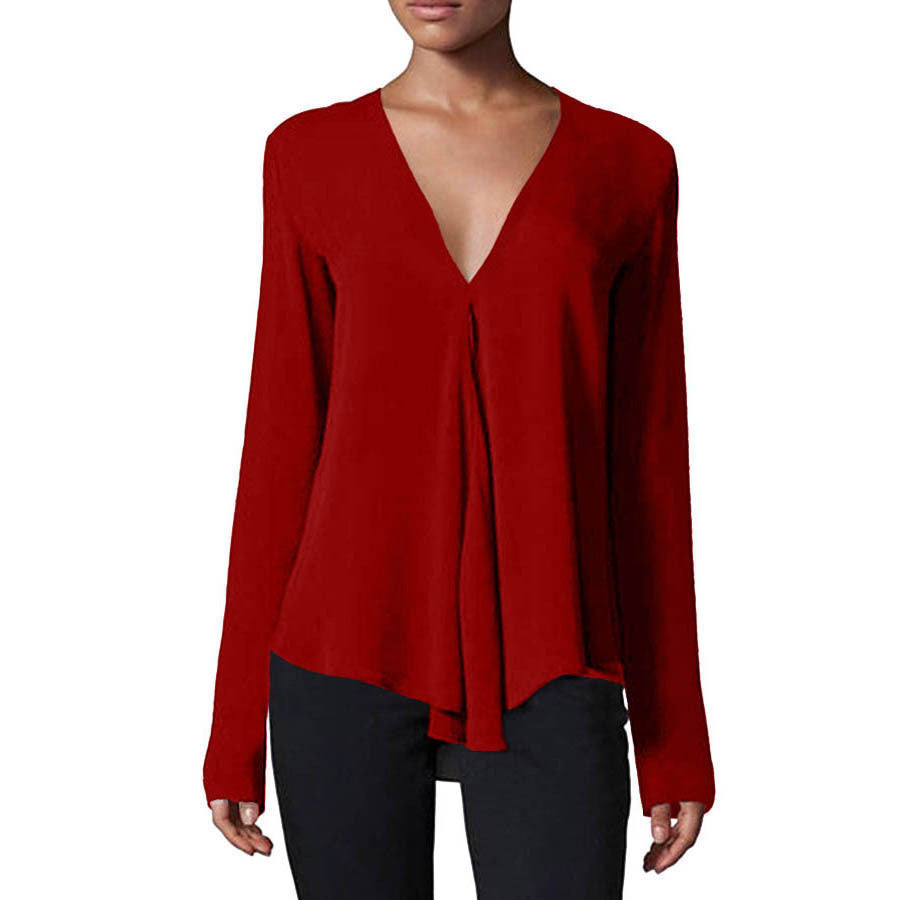 Women's Commuter Sleeve Solid Color Pullover Fashionable Lace Shirt, Chiffon Shirt