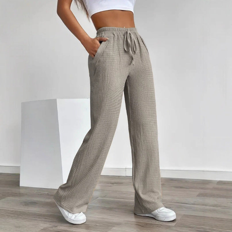 Women's Solid Color Pattern Loose Elastic Rope Pocket Neutral Casual Pants