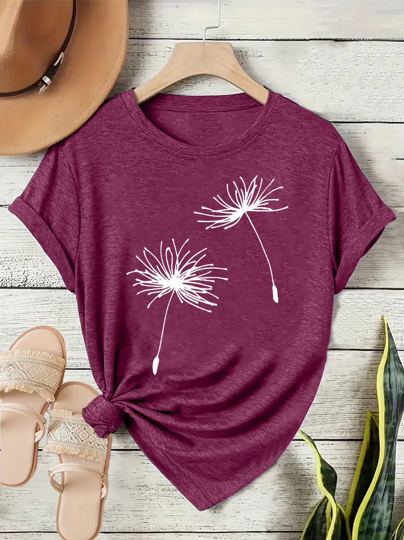 Women's Dandelion Casual Temperament Wild Round Neck Sleeve Shorts