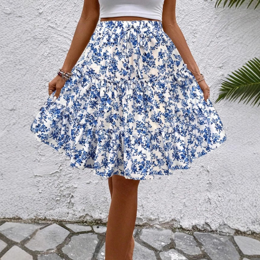 Women's Floral Leisure Vacation Elastic Waist Skirt
