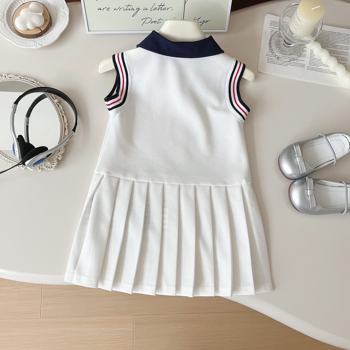 Summer Korean Style Rib Ribbon Lapel Cute Children's Dress