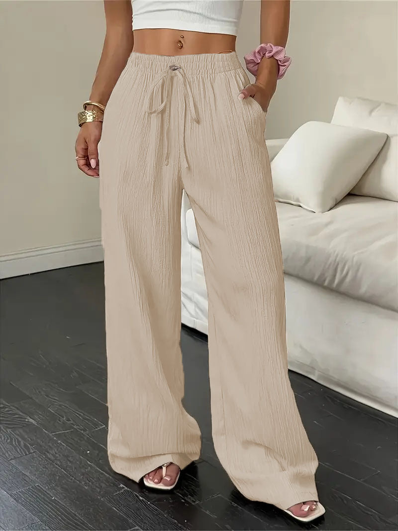 Women's Solid Color Textured Fabric Trousers Pants