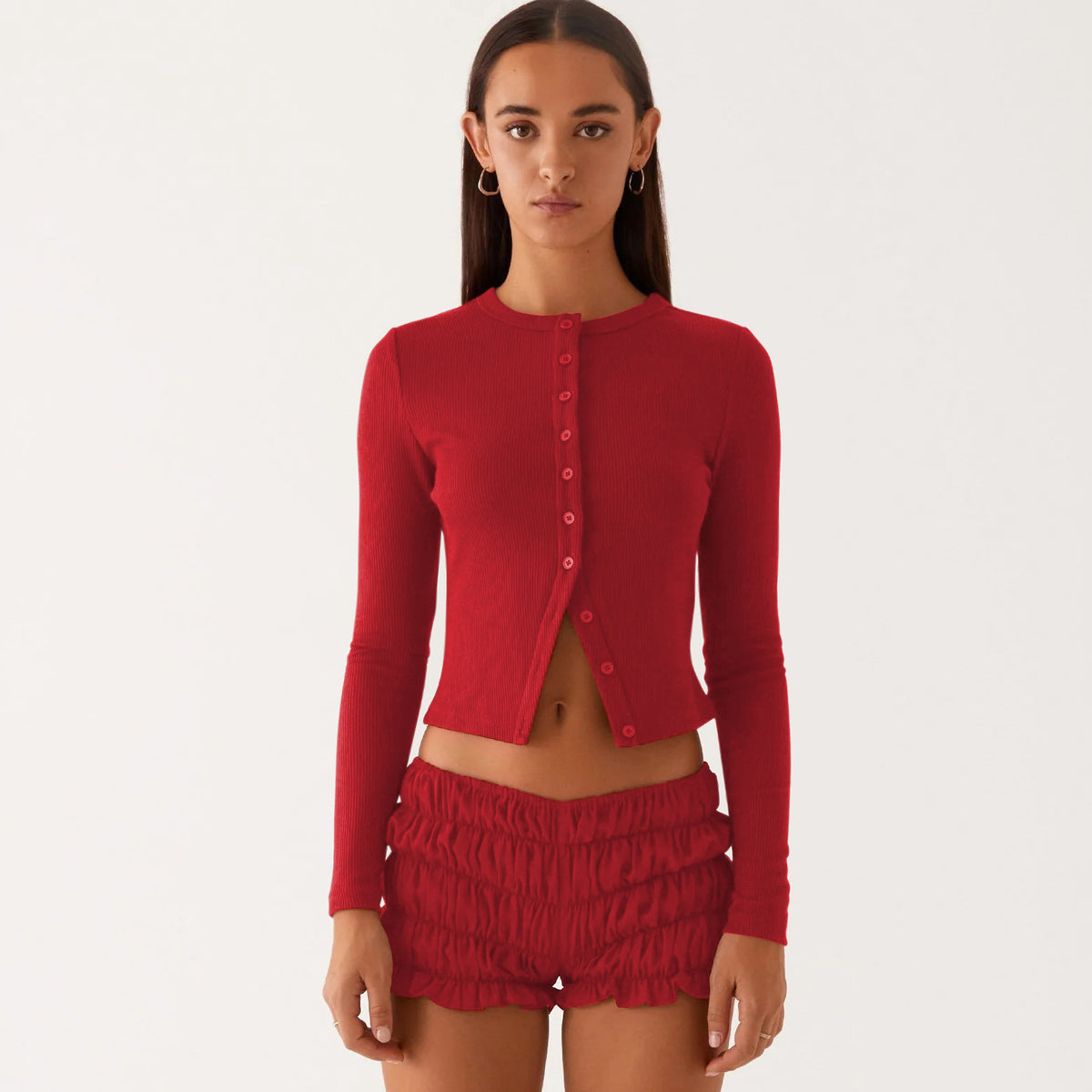 Charming Women's Solid Color High-grade Button Blouse