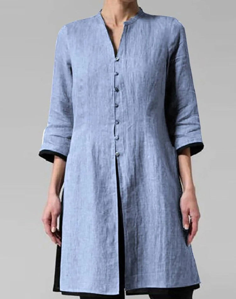 Women's Large Mid-length Loose Retro Cropped Sleeves Blouse