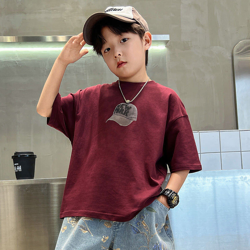 Pants Printed T-shirt Flower Jeans Two-piece Medium Big Children's Suit