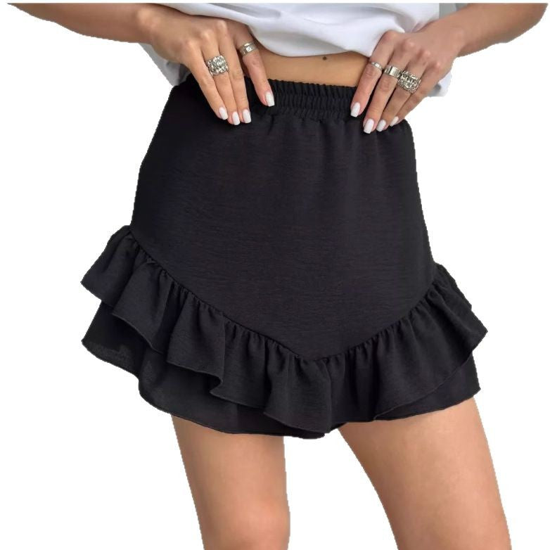 Fashion Street High Waist Stitching Ruffled Small A- Line Skirts