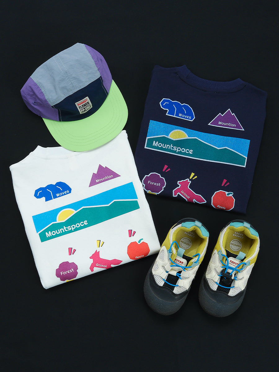 Children's Mountain Clothing Dopamine Cartoon Printed Short-sleeved Summer Children's T-shirt