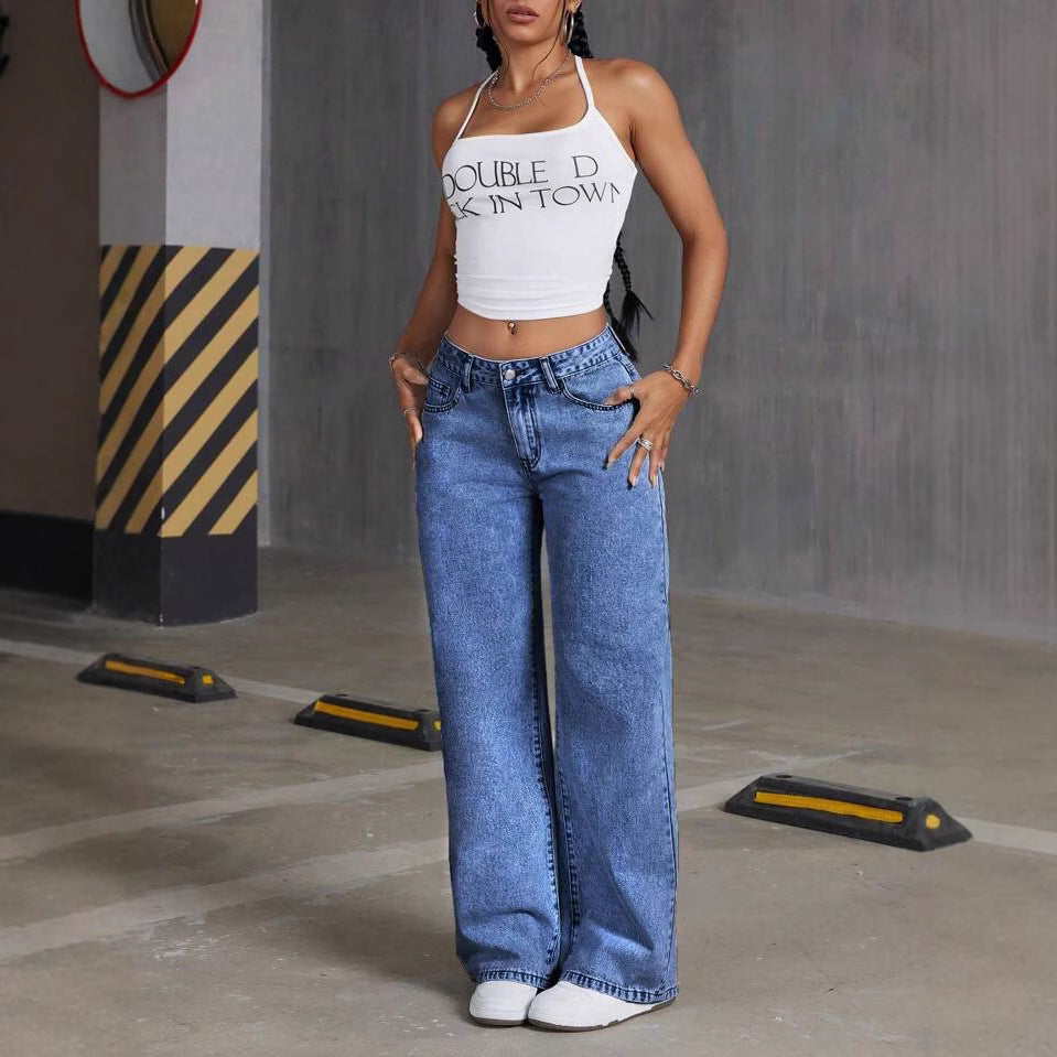 Women's Bow Embroidered Sweet Spicy Style High Waist Straight Women's Jeans