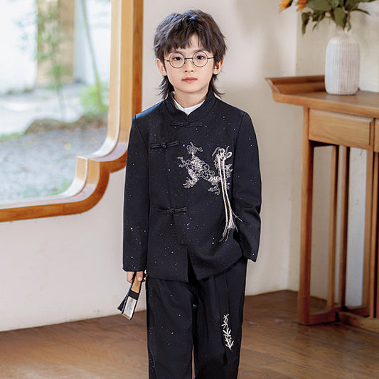 Children's Chinese Style Tang Costume National Stand Collar Embroidery Host Recitation Children's Suit